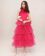 Ruffle Layered tulle Hem Haltered A-line tutu French style long prom dress