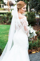 Princess Long Sleeves Mermaid White Wedding Dress with Lace