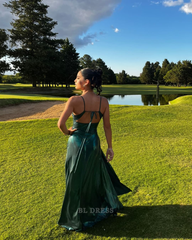 A-line V Neck Backless Green Long formal dresses Bridesmaid Dresses evening gown Prom Dress