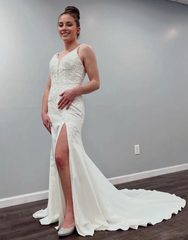Aimishang Wedding Dress Mermaid Spaghetti Straps Satin With Appliques