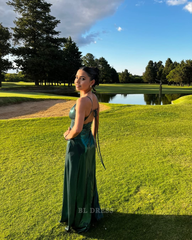 A-line V Neck Backless Green Long formal dresses Bridesmaid Dresses evening gown Prom Dress