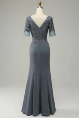 Grey satin decal bridal mother dress