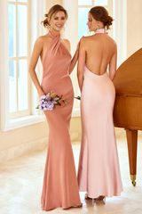 Mermaid Open Back Halter Bridesmaid Dress