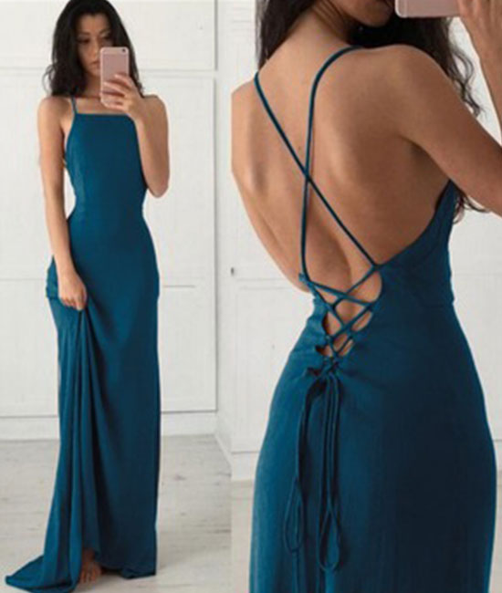 Unique backless chiffon long prom dress, evening dresses