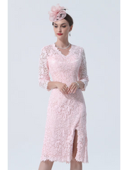Mother of the Bride Dress Plus Size V Neck Knee Length Lace