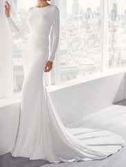 Aimishang Hall Open Back Casual Wedding Dresses Mermaid / Trumpet Scoop Neck Long Sleeve Court Train Stretch Fabric Bridal Gowns With Buttons