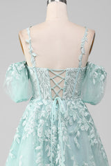 Ball-Gown Off The Shoulder Beaded Mint Prom Dress With Appliques Floor Length Beautiful