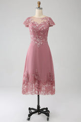A-Line Tea-Length Mother of the Bride Dress With Sequins