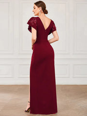 Aimishang V-Neck Ruched Bodycon Side Slit Mother of the Bride Dress Elegant Evening Party Dress