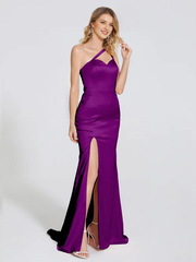Shoulder strap horn soft satin and floor length bridesmaid dress