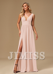 A-line dress V-neck floor-length chiffon bridesmaid dress