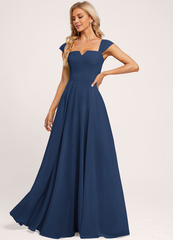A-line off-the-shoulder square floor-length chiffon bridesmaid dress