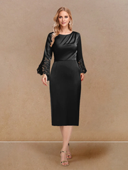 Stickers tight fitting/cylindrical low round neck long sleeved mother of the bride dress