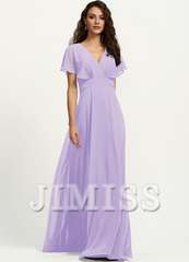 A-line V-neck floor-length chiffon bridesmaid dress