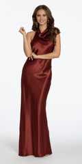 Jimiss halter neckline satin sleeveless off shoulder and floor length Prom dress