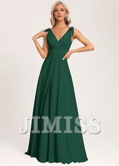 A-link V-neck and ground chiffon bow bridesmaid dress