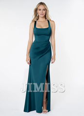 Square Neck Sleeveless Side Split and Floor length Bridesmaid Dress - Jimiss Dress