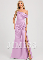 Trumpet/Fishtail One Shoulder Floor Length Satin Bridesmaid Dress