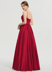 A-shaped square floor mopping satin and floor length Prom dress
