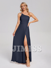 Shoulder side slit chiffon and floor length bridesmaid dress
