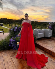 A line Off The Shoulder Red Chiffon Long formal dresses Bridesmaid Dresses evening gown Prom Dress