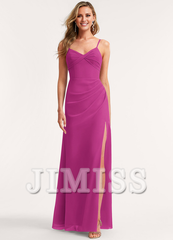 A-line V-neck floor-length chiffon bridesmaid dress