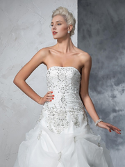 Ball gown strapless beaded sleeveless long organza wedding dress