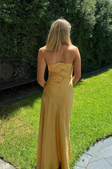 Jimiss thin shoulder strap pleated slit evening dress