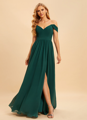 A-line off-the-shoulder floor-length chiffon bridesmaid dress