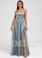 Bow A-line straight satin and floor length Prom dress