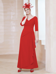 V-neck half sleeved pleated mother of the bride dress
