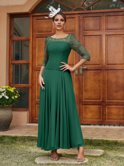 A-line/Princess Transparent Collar Half Sleeve Length Mother of the bride dress