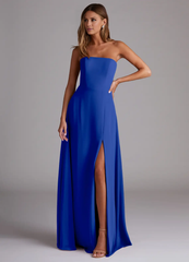 A-line side seam chiffon side slit and floor length bridesmaid dress - Jimiss Dress