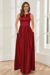A-line sleeveless satin and floor length bridesmaid dress