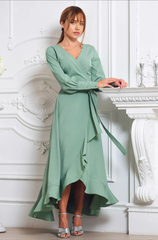 A-line V-Neck Tea Length Long Sleeve Cocktail Dress Bridesmaid Dress Formal Dresses for Wedding Guest Mother of the Bride Dresses