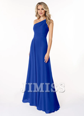 A-line shoulder chiffon dress and floor length bridesmaid dress - Jimiss Dress