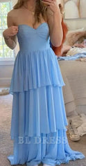 A Line Sweetheart Chiffon Tiered formal dresses Bridesmaid Dresses evening gown Prom Dress