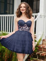 Transparent decal tight corset layered sheer short Homecoming dress