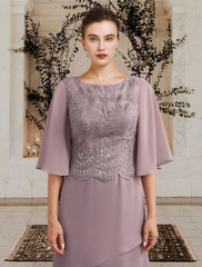Mother of the Bride Dress Plus Size Elegant Floor Length Chiffon Lace Short Sleeve with Ruffles Appliques