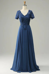 A-Line Applique Short Sleeve Mother of the Bride Dress