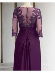 A-Line Mother of the Bride Dress Wedding Guest Elegant High Low Scoop Neck Asymmetrical Satin Lace Short Sleeve with Bow(s) Pleats Appliques