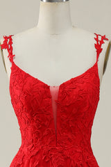 Dark Green A Line Spaghetti Straps Long Prom Dress with Appliques Floor Length With Slit