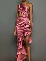 Sheath/Column One-Shoulder Floor-Length Prom Dresses Sexy