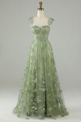 A Line Square Neck Corset Prom Dress with 3D Butterflies Floor Length Charming Evening Party Dress