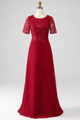A Line Round Neck Sequin Mother of Bride Dress With Appliques