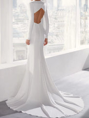 Aimishang Hall Open Back Casual Wedding Dresses Mermaid / Trumpet Scoop Neck Long Sleeve Court Train Stretch Fabric Bridal Gowns With Buttons