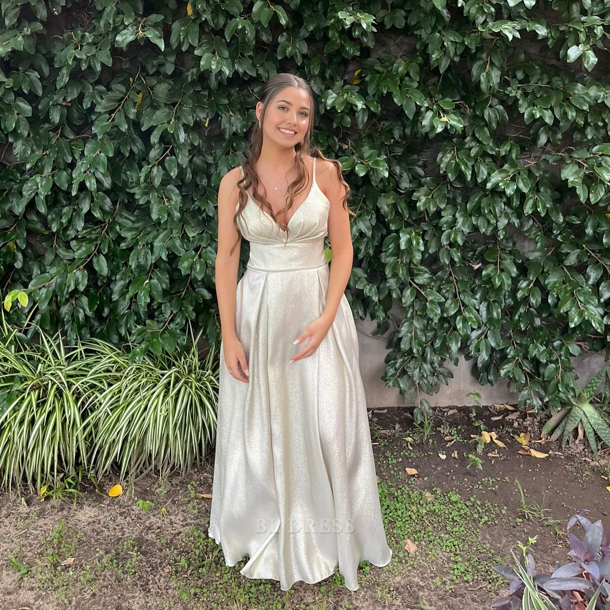 A Line V-Neck Spaghetti Straps Long formal dresses Bridesmaid Dresses evening gown Prom Dress