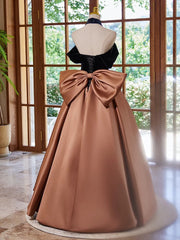 A-Line  Satin Velvet Brown Long Prom Dress, Brown Long Formal Dress