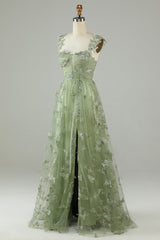 A Line Square Neck Corset Prom Dress with 3D Butterflies Floor Length Charming Evening Party Dress