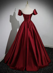 A-Line Ballgown Satin Long Party Dress Off Shoulder Sweetheart Floor Length Prom Dress